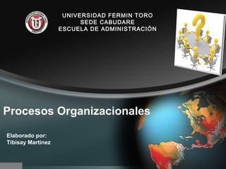 UNIVERSIDAD FERMIN TORO
                         SEDE CABUDARE
                   ESCUELA DE ADMINISTRACIÓN




Procesos Organizacionales

Elaborado por:
Tibisay Martinez
 
