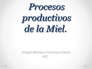 ProcesosProcesos
productivosproductivos
de la Miel.de la Miel.
Abigail Beroiza y Francisca Farías
8ºC
 