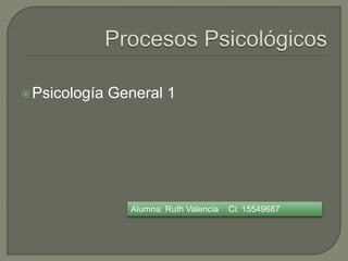 Psicología General 1
Alumna: Ruth Valencia Ci: 15549687
 