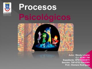 Procesos
Psicológicos
Autor: Wendy Linarez
C.I: 16.867.708
Expediente: HPS15300387V
Sección: THF-0753 ED02D0V
Prof.: Xiomara Rodríguez
 