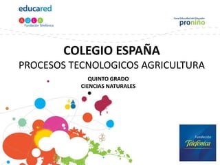 COLEGIO ESPAÑA
PROCESOS TECNOLOGICOS AGRICULTURA
              QUINTO GRADO
           CIENCIAS NATURALES
 