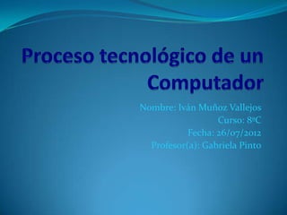 Nombre: Iván Muñoz Vallejos
                  Curso: 8ºC
           Fecha: 26/07/2012
  Profesor(a): Gabriela Pinto
 