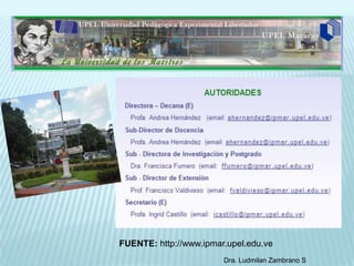 FUENTE: http://www.ipmar.upel.edu.ve
                        Dra. Ludmilan Zambrano S
 