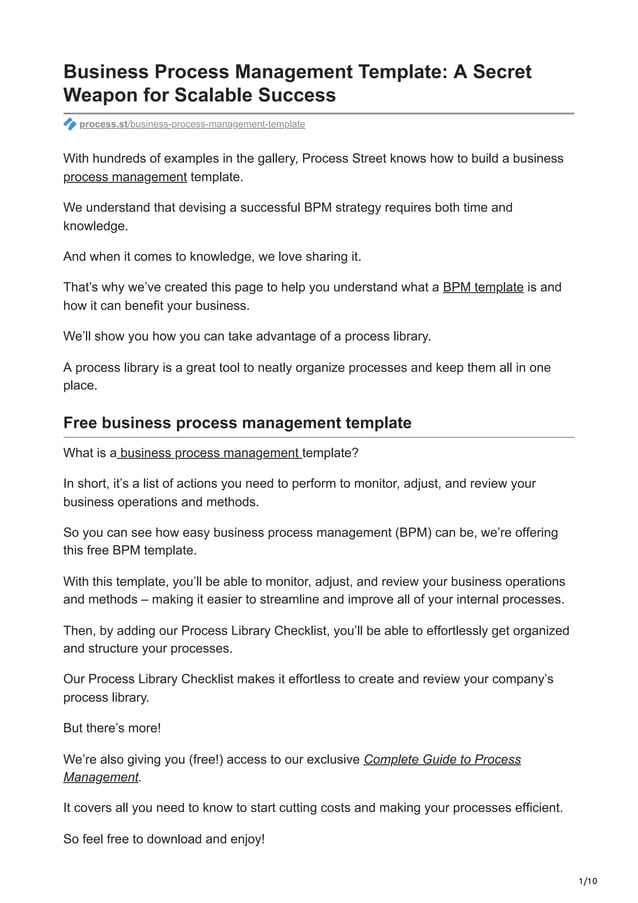 Business Process Management Template A Secret Weapon for Scalable ...
