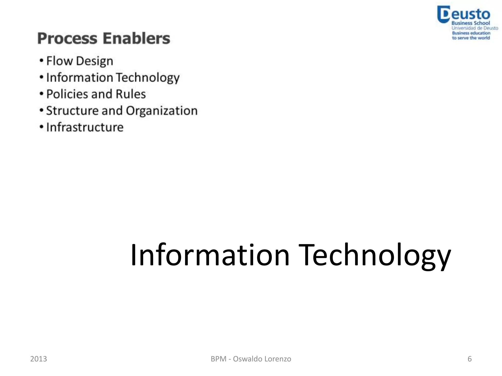 Information Technology

2013        BPM - Oswaldo Lorenzo   6
 