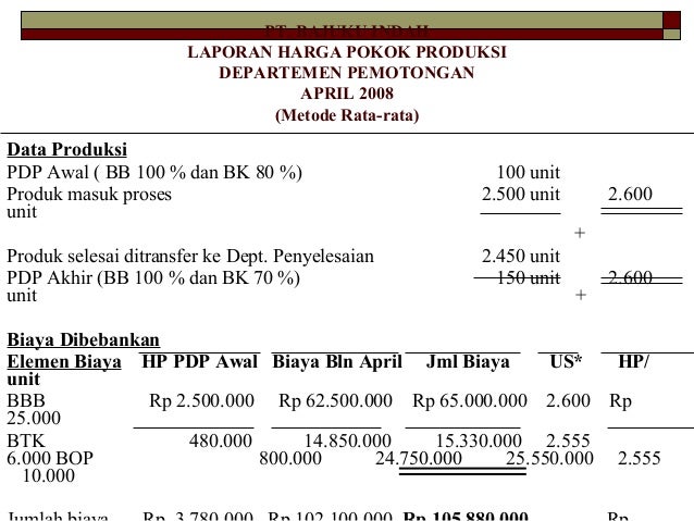 Contoh Soal Metode Harga Pokok Proses 2 Departemen – Berbagai Contoh