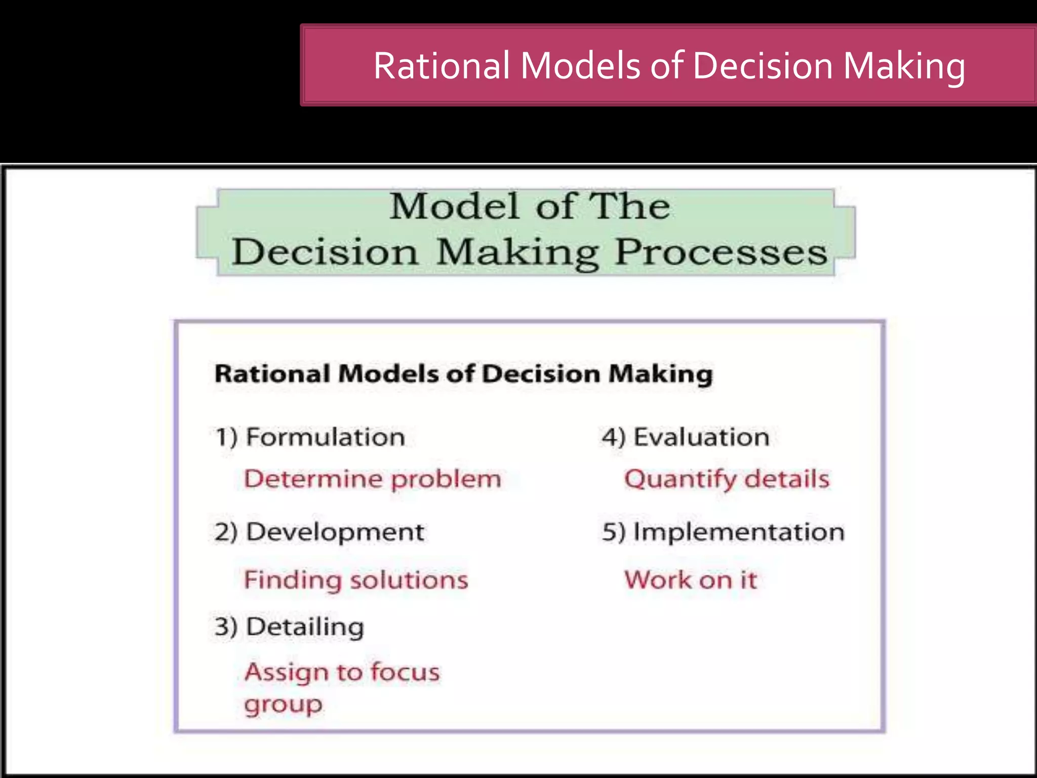 Rational Models of Decision Making
 