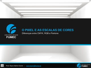 Prof. Raoni Aldrich Dorim - raoni.dorim@fumec.br
O PIXEL E AS ESCALAS DE CORES
Diferenças entre CMYK, RGB e Pantone
 