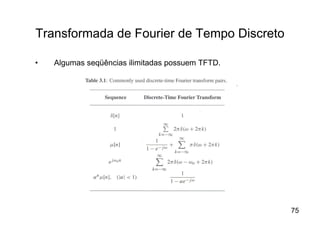 Transformada de Fourier de Tempo Discreto

•   Algumas seqüências ilimitadas possuem TFTD.




                                                  75
 