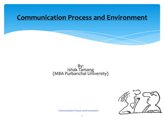 By:
Ishak Tamang
(MBA Purbanchal University)
Communication Process and Environment
1
Communication Process and Environment
 