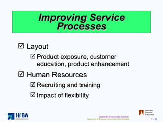 Improving Service Processes Layout Product exposure, customer education, product enhancement Human Resources Recruiting and training Impact of flexibility 