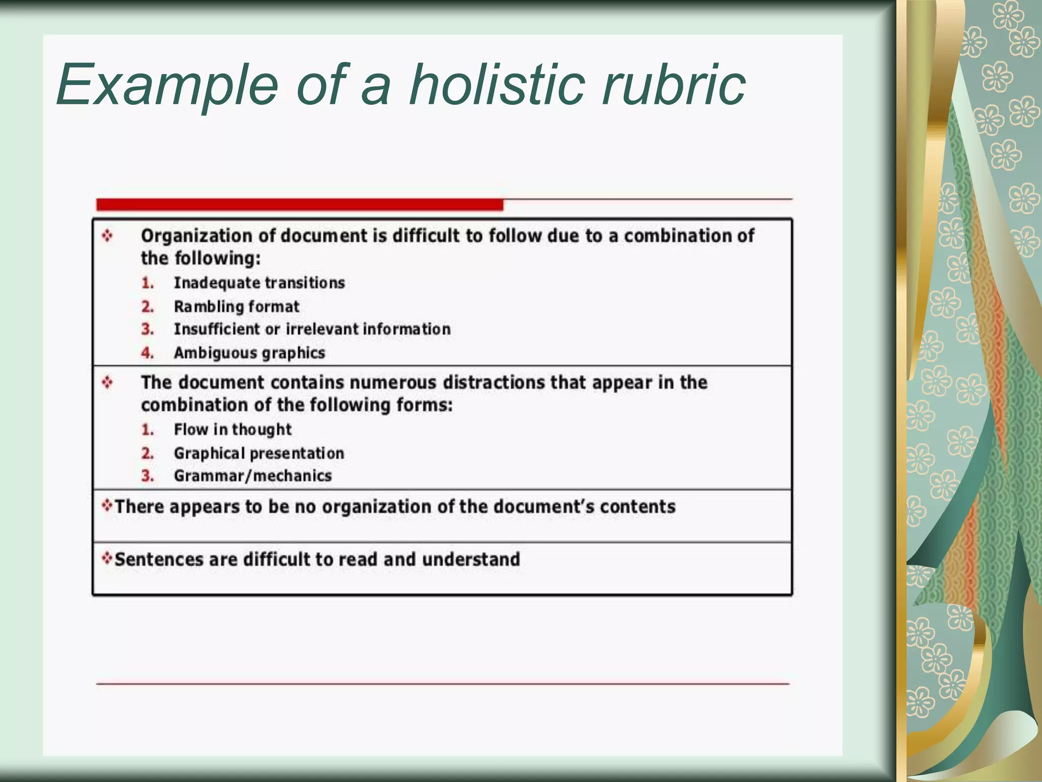 Example of a holistic rubric

 