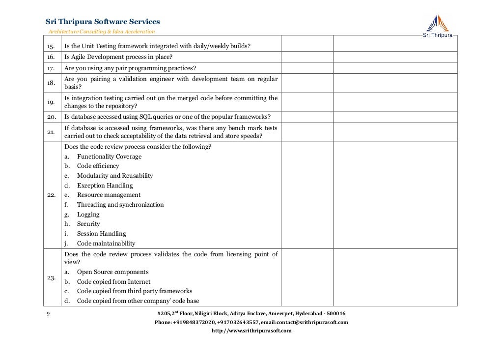 Process audit questionnaire