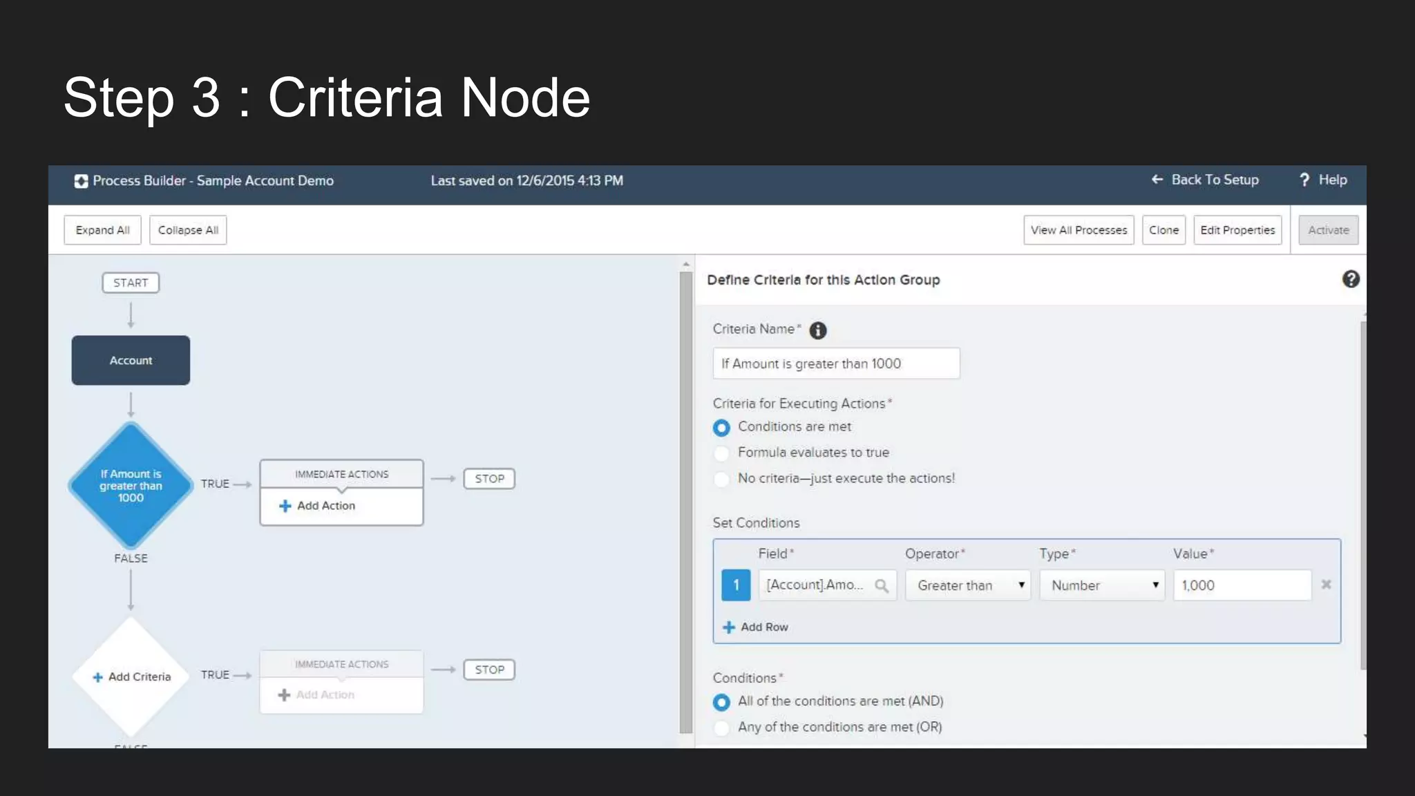 Step 3 : Criteria Node
 