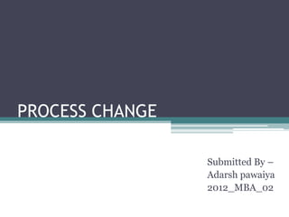 PROCESS CHANGE
Submitted By –
Adarsh pawaiya
2012_MBA_02
 
