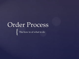 Order Process
  {   The how to of what to do
 
