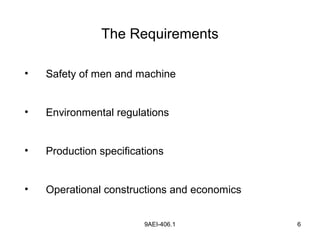 9AEI-406.1 6
The Requirements
• Safety of men and machine
• Environmental regulations
• Production specifications
• Operational constructions and economics
 