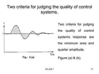 AEI-406.7 77
Two criteria for judging the quality of control
systems.
Fig : 5 (a)
Two criteria for judging
the quality of control
systems response are
the minimum area and
quarter amplitude.
Figure (a) & (b).
 