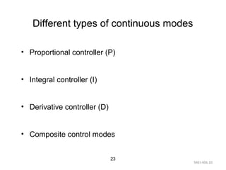 9AEI-406.10
23
Different types of continuous modes
• Proportional controller (P)
• Integral controller (I)
• Derivative controller (D)
• Composite control modes
 