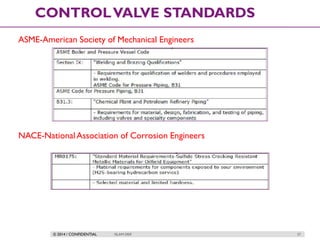 © 2014 / CONFIDENTIAL ISLAM DEIF 27
CONTROLVALVE STANDARDS
ASME-American Society of Mechanical Engineers
NACE-National Association of Corrosion Engineers
 