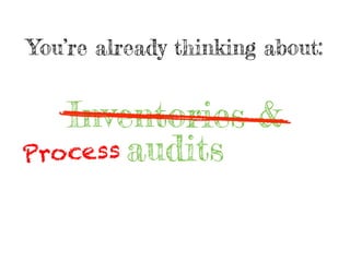 You’re already thinking about:
Inventories &
auditsProcess
 
