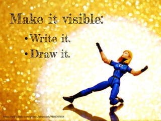 • Write it.
• Draw it.
Make it visible:
h"ps://www.ﬂickr.com/photos/jdhancock/7886707854	
  
 