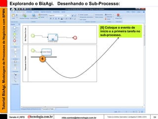 Tutorial BizAgi, Modelagem de Processos de Negócios com BPMN   Explorando o BizAgi. Desenhando o Sub-Processo:




                                                                                                                       [6] Coloque o evento de
                                                                                                                       inicio e a primeira tarefa no
                                                                                                                       sub-processo.




                                                                                6




                                                               Versão 4 | RFS        rildo.santos@etecnologia.com.br        Todos os direitos reservados e protegidos © 2006 e 2010   64
 