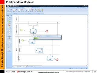 Tutorial BizAgi, Modelagem de Processos de Negócios com BPMN   Publicando o Modelo:




                                                               Versão 4 | RFS         rildo.santos@etecnologia.com.br   Todos os direitos reservados e protegidos © 2006 e 2010   80
 