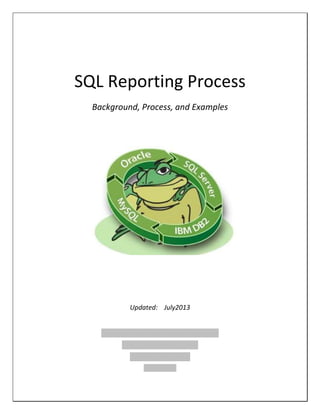SQL Reporting Process
Background, Process, and Examples
Updated: July2013
xxxxxxxxxxxxxxxxxxxxxxxxxxxxxxxxxxxxx
xxxxxxxxxxxxxxxxxxxxxxxx
xxxxxxxxxxxxxxxxxxx
xxxxxxxxxxxx
 
