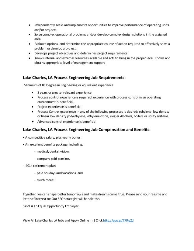 Process Engineering Jobs Lake Charles, LA