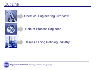Out Line
Engineers India Limited- Delivering excellence through people
Chemical Engineering Overview
Role of Process Engineer
Issues Facing Refining Industry
 