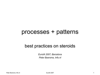 processes + patterns best practices on steroids EuroIA 2007, Barcelona Peter Boersma, Info.nl 