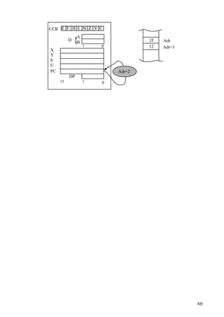 CCR E F H I N Z V C

          D   {A
               B                   1F   Adr
                   7   0           12   Adr+1
X
Y
S
U
PC                         Adr+2
          DP
     15            7   0




                                                48
 