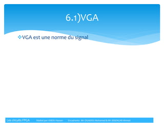 VGA est une norme du signal
6.1)VGA
Les circuits FPGA Réalisé par: KIBOU Hassan Encadrants: Mr: OUADOU Mohamed & Mr: BISENGAR Ahmed
 