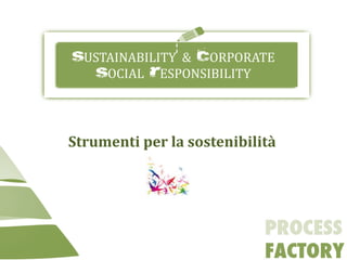 USTAINABILITY & ORPORATE
OCIAL ESPONSIBILITY
Strumenti per la sostenibilità
 