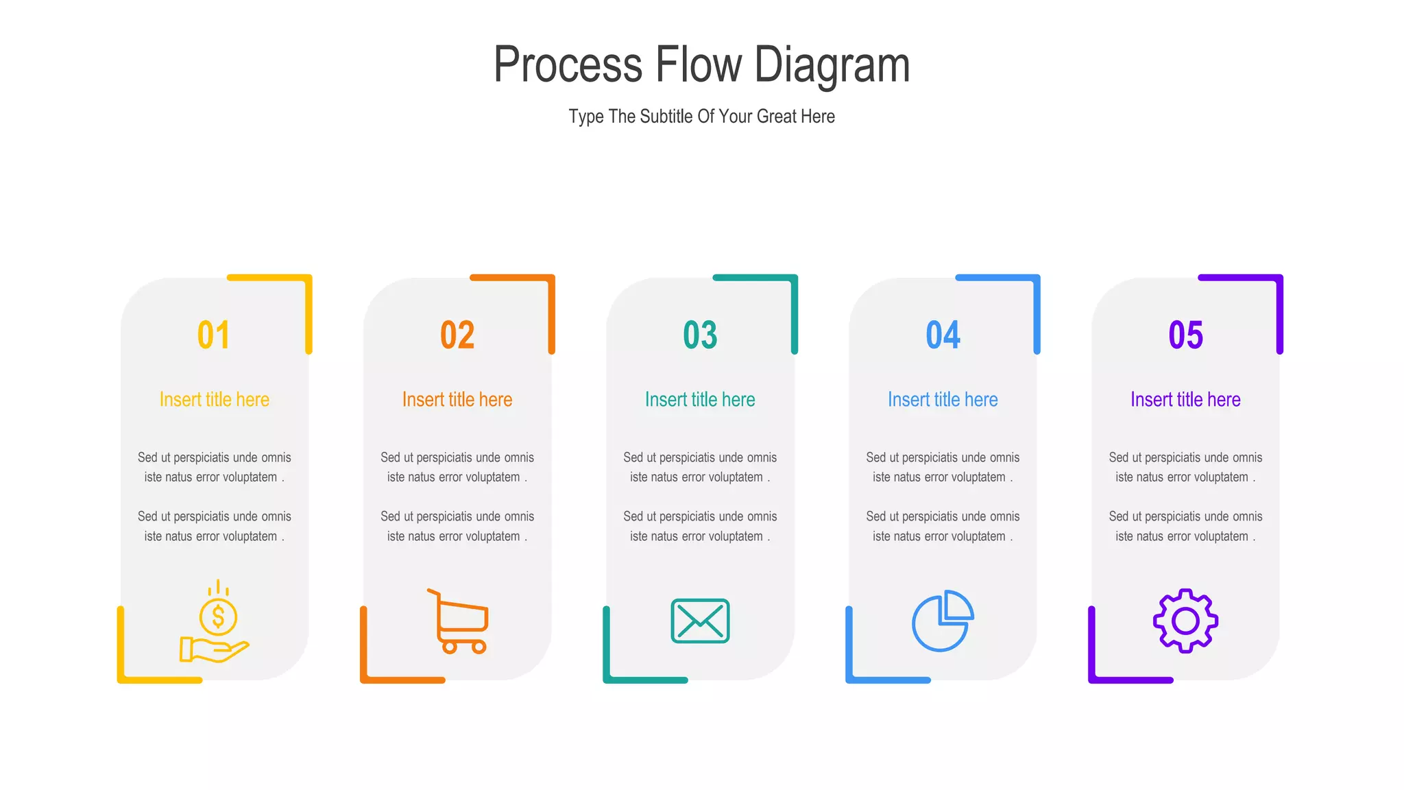 Type The Subtitle Of Your Great Here
Process Flow Diagram
Sed ut perspiciatis unde omnis
iste natus error voluptatem .
Sed ut perspiciatis unde omnis
iste natus error voluptatem .
Insert title here
01
Sed ut perspiciatis unde omnis
iste natus error voluptatem .
Sed ut perspiciatis unde omnis
iste natus error voluptatem .
Insert title here
02
Sed ut perspiciatis unde omnis
iste natus error voluptatem .
Sed ut perspiciatis unde omnis
iste natus error voluptatem .
Insert title here
03
Sed ut perspiciatis unde omnis
iste natus error voluptatem .
Sed ut perspiciatis unde omnis
iste natus error voluptatem .
Insert title here
04
Sed ut perspiciatis unde omnis
iste natus error voluptatem .
Sed ut perspiciatis unde omnis
iste natus error voluptatem .
Insert title here
05
 