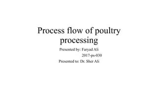 Process flow of poultry
processing
Presented by: Faryad Ali
2017-ps-030
Presented to: Dr. Sher Ali
 