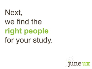 Next,
we find the
right people
for your study.
 