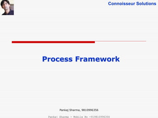 Connoisseur Solutions
Process Framework
Pankaj Sharma, 9810996356
Pankaj Sharma - Mobile No -919810996356
 
