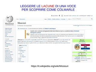 https://it.wikipedia.org/wiki/Missouri
LEGGERE LE LACUNE DI UNA VOCE
PER SCOPRIRE COME COLMARLE
https://it.wikipedia.org/w/index.php?
title=Programma_Apollo&action=history
 