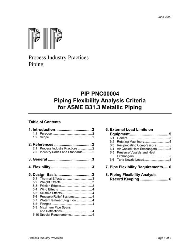 Process Industry Practices Piping Flexibility Analysis Criteria for