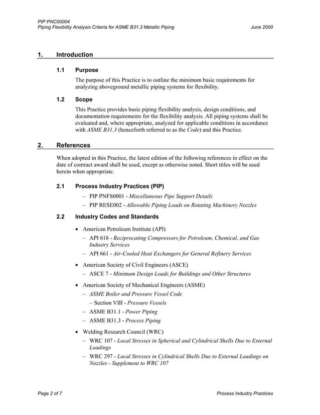Process Industry Practices Piping Flexibility Analysis Criteria for