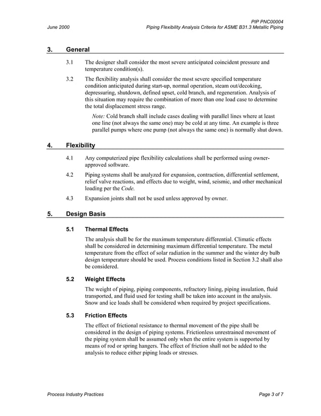 Process Industry Practices Piping Flexibility Analysis Criteria for