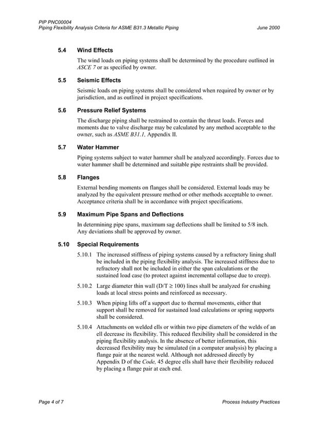Process Industry Practices Piping Flexibility Analysis Criteria for
