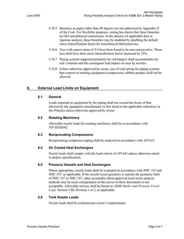 Process Industry Practices Piping Flexibility Analysis Criteria for