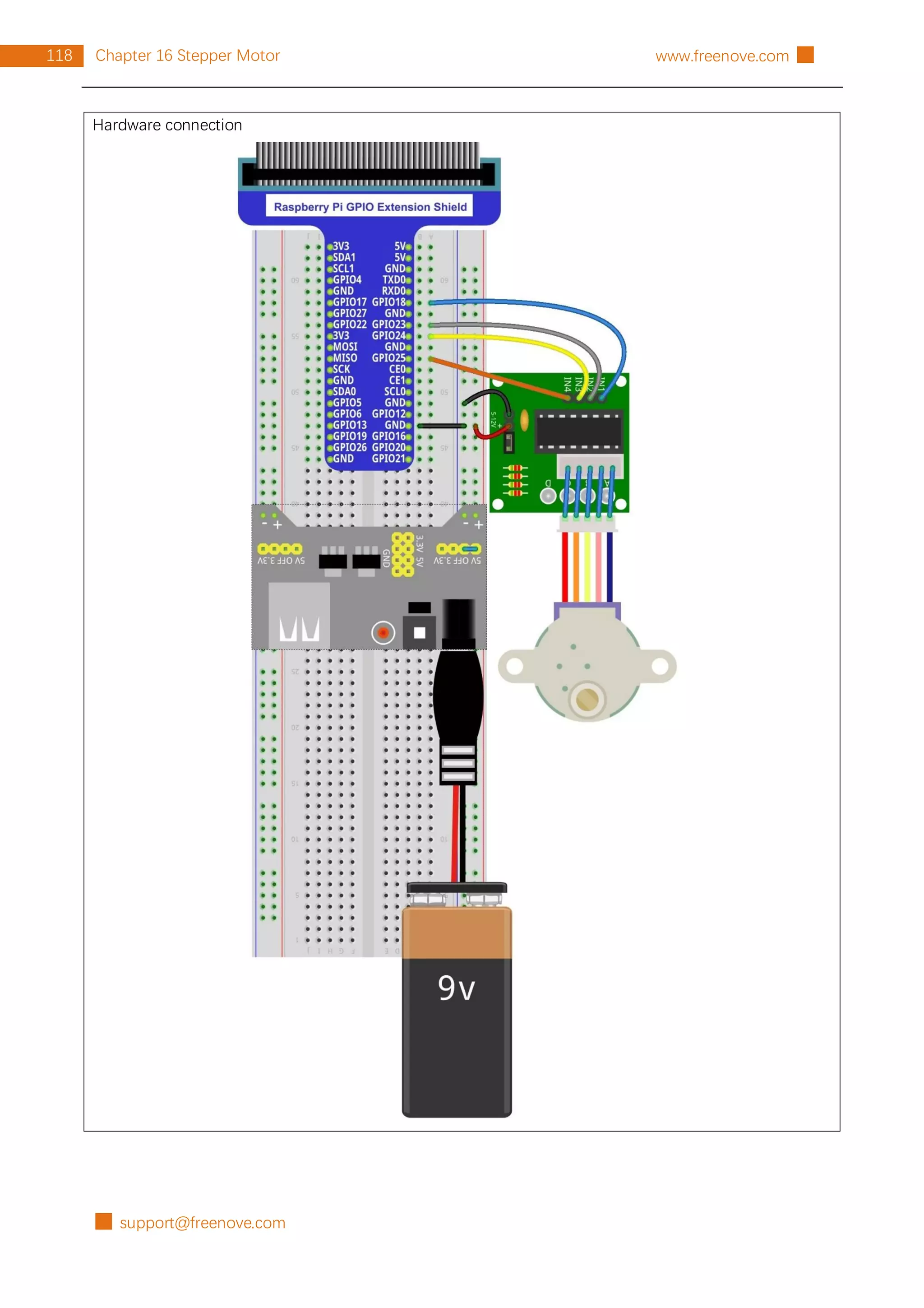 █ support@freenove.com
118 Chapter 16 Stepper Motor www.freenove.com █
Hardware connection
 