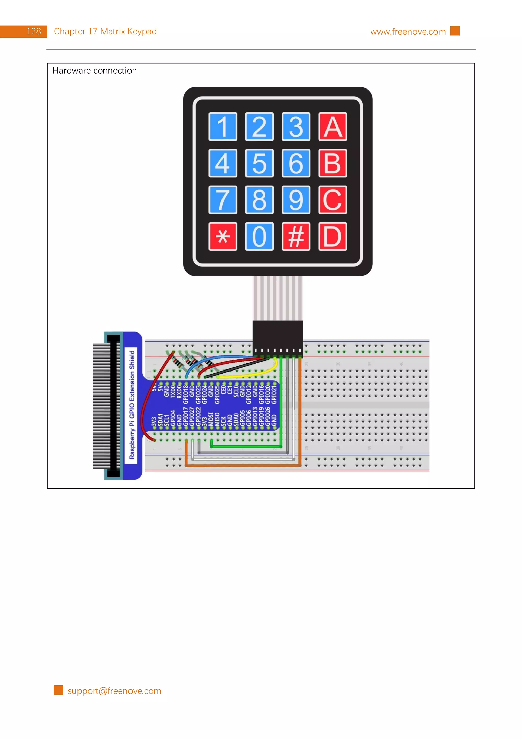 █ support@freenove.com
128 Chapter 17 Matrix Keypad www.freenove.com █
Hardware connection
 