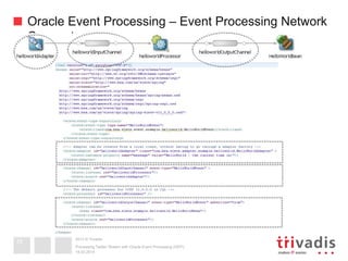 2013 © Trivadis
Oracle Event Processing – Event Processing Network
Concept
19.02.2014
Processing Twitter Stream with Oracle Event Processing (OEP)
16
 