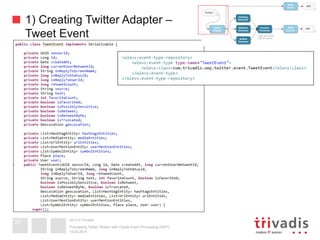 2013 © Trivadis
1) Creating Twitter Adapter –
Tweet Event
19.02.2014
Processing Twitter Stream with Oracle Event Processing (OEP)
29
 