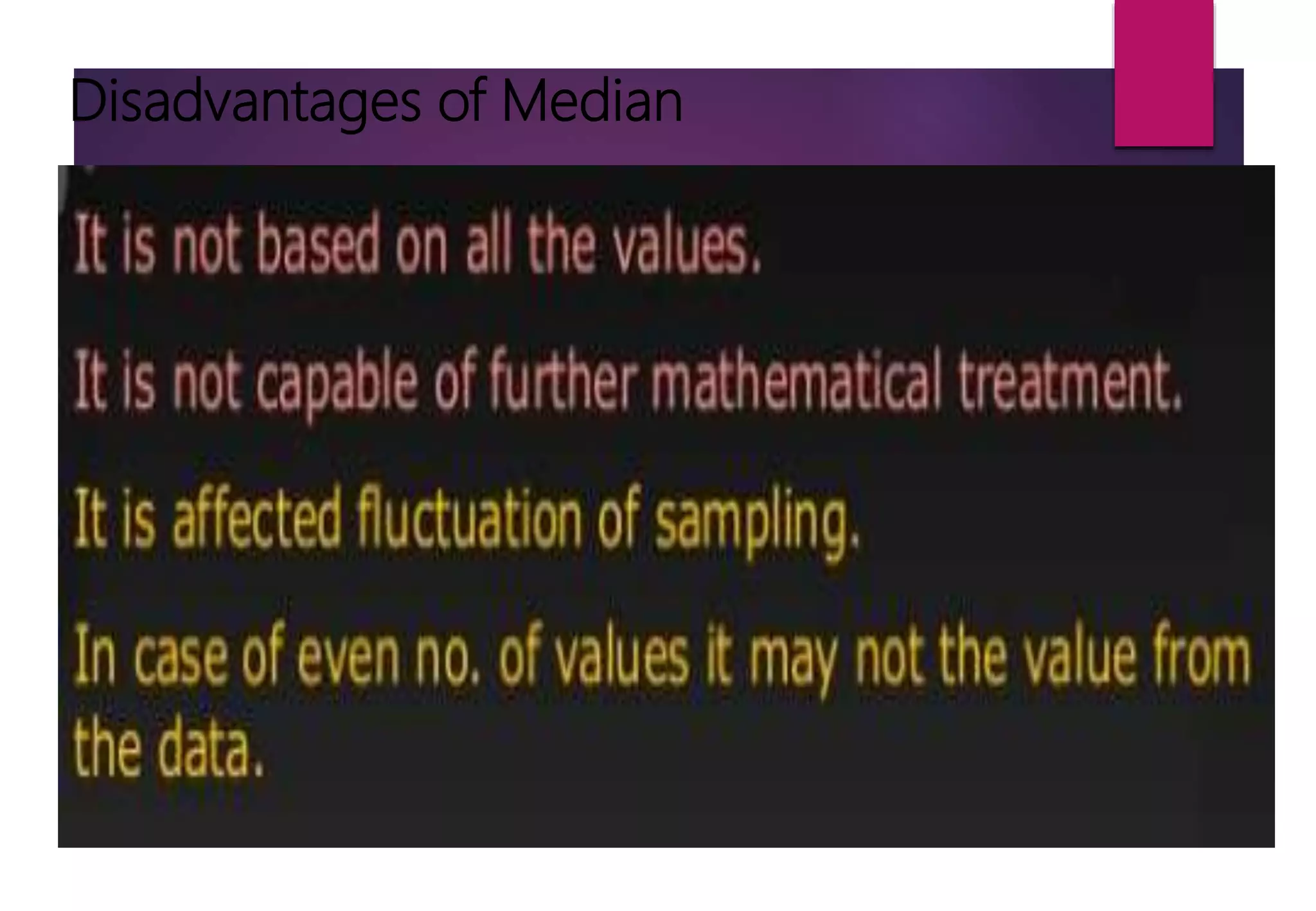 Disadvantages of Median
 